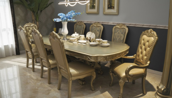Tavolo da pranzo reale con 6 sedie Set completo sala da pranzo decorativa 7 pezzi.