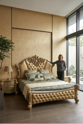 Camera da letto set 3 pezzi Letto 2x Comodino Console Letti Matrimoniali di Lusso
