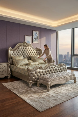 Design letto matrimoniale letti di lusso classici barocchi Chesterfield in stile rococò.