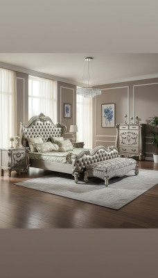 Letto 2x comodini 3 pezzi. Set camera da letto Design Letti di lusso Chesterfield