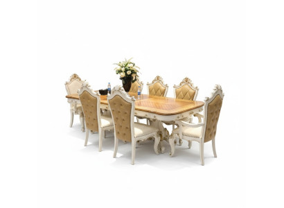 Set da pranzo reale in stile barocco rococò con tavolo e 6 sedie.