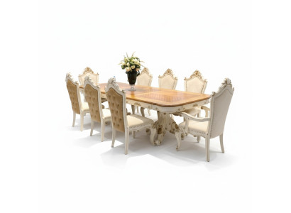 Sala da pranzo bianco-marrone Set da pranzo grande con sedie in pelle