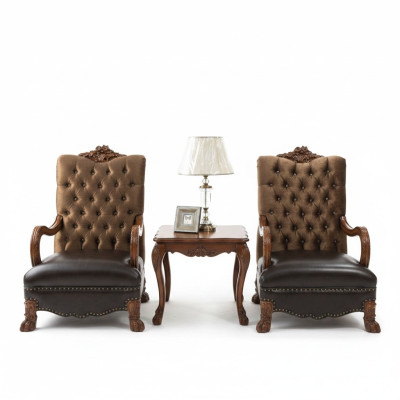 Set da soggiorno 2 poltrone + tavolino divano Chesterfield.