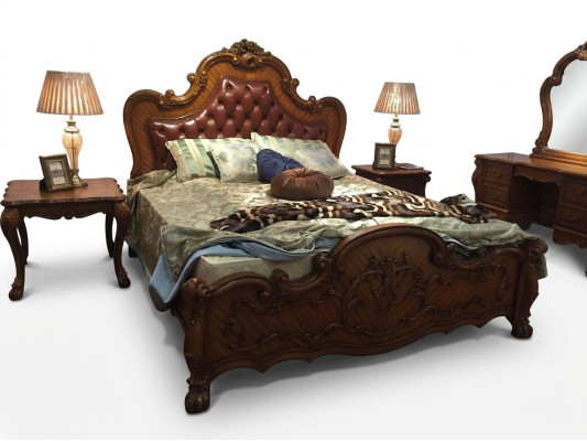 Letto classico in stile barocco rococò Chesterfield doppio letto in pelle per hotel.