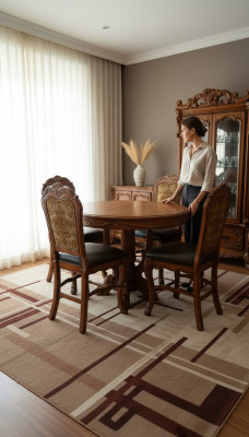 Tavolo da pranzo rotondo + set di 4 sedie da tavolo Decorazione completa Tavolo rotondo in legno con tavoli