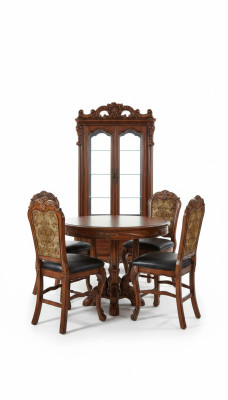 Tavolo da pranzo rotondo + set di 4 sedie da tavolo Decorazione completa Tavolo rotondo in legno con tavoli