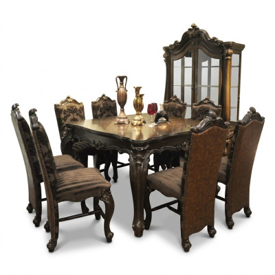 Tavolo classico da pranzo in legno con set di 8 sedie per sala da pranzo.