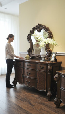 Mobiletto Buffet di alta qualità + mobiletto armadio specchio barocco rococò in legno nuovo
