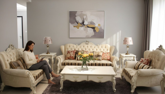 Set di 4 pezzi Chesterfield classico. Set di divani, divano, sofà, imbottito.