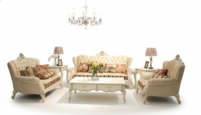 Set di 4 pezzi Chesterfield classico. Set di divani, divano, sofà, imbottito.