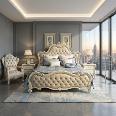 Design letto matrimoniale di lusso per camera da letto in pelle da hotel 180x200cm.