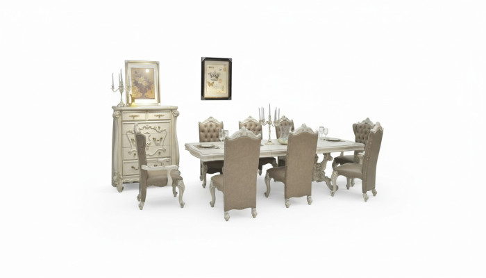 Set da pranzo color avorio antico, grande tavolo da pranzo con sedie in pelle Chesterfield. Set da pranzo color avorio antico, grande tavolo da pranzo con sedie in pelle Chesterfield.