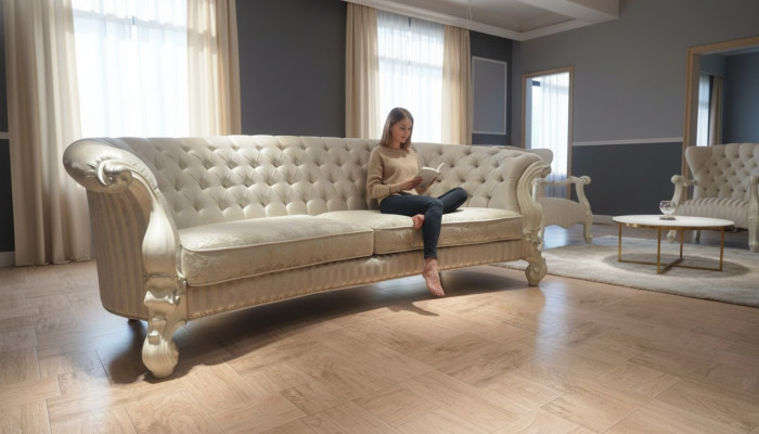 Divano 4 posti Design divano Chesterfield Imbottitura in pelle Tessuto