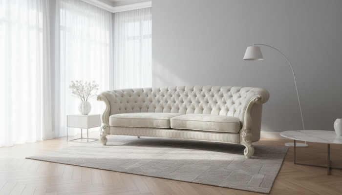 Divano 4 posti Design divano Chesterfield Imbottitura in pelle Tessuto