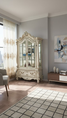 Vetrina di lusso con vetrina in vetro in stile antico barocco rococò.