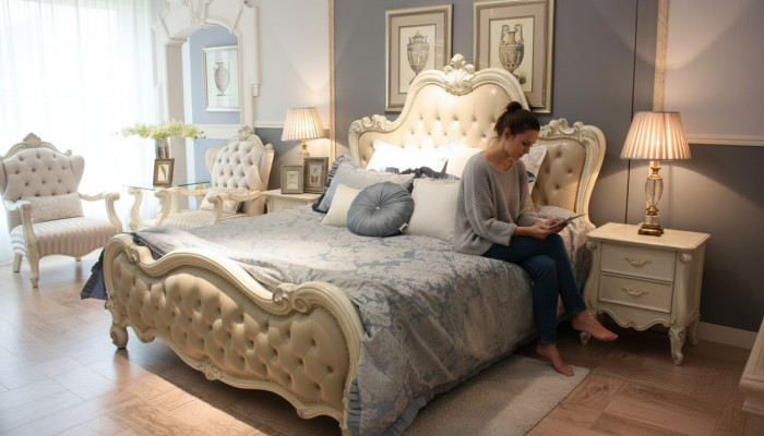 Letto design doppio di lusso per camera da letto, letto in pelle da 180x200 cm per hotel.