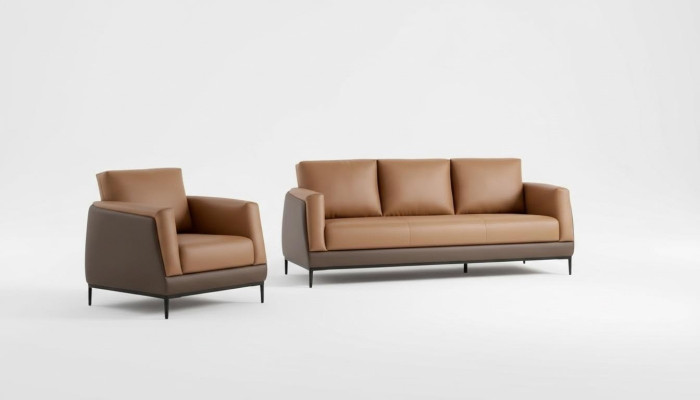 Set di divani per soggiorno, design divani imbottiti in pelle moderni, nuovi.