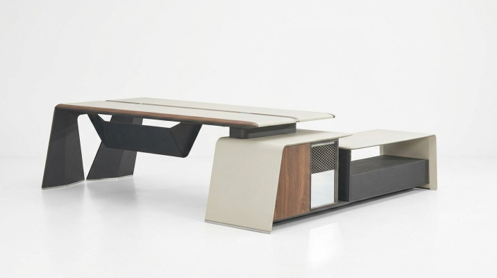 Scrivania d'angolo, ufficio, capo, arredamento, stanza, mobili, design, scrivanie.