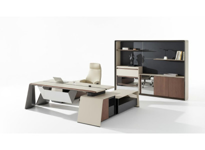 Arredamento per ufficio, studio, mobili da ufficio, scrivania, armadio, poltrona, set composto da 3 pezzi.