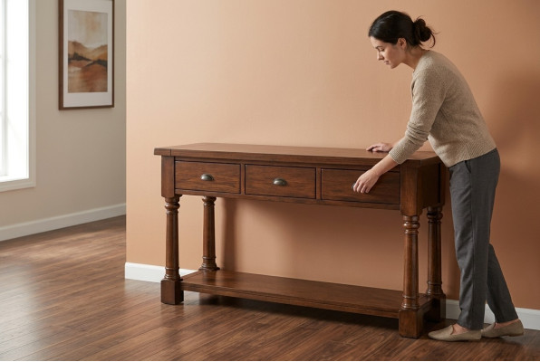 Tavolo console in legno di design, consolle, tavolo da toeletta.