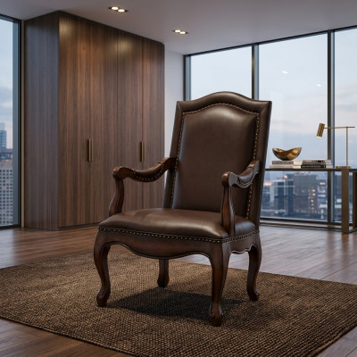 Sedia da ufficio lussuosa poltrona da presidente in pelle nuova, sedia da ufficio in legno del designer.