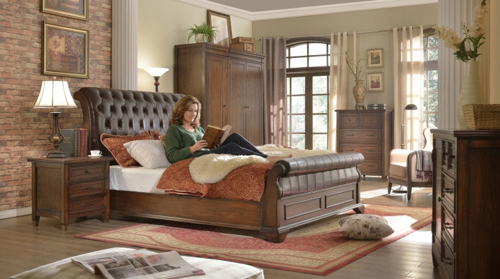 Camera da letto Letto Comodini Set di 3 pezzi Letti di lusso Legno Letto matrimoniale Nuovo