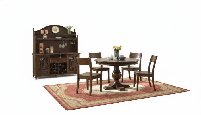 Soggiorno completo con tavolo, credenza, set di 4 sedie, 7 pezzi. Tavolo da pranzo in legno nuovo.