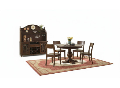 Soggiorno completo con tavolo, credenza, set di 4 sedie, 7 pezzi. Tavolo da pranzo in legno nuovo.