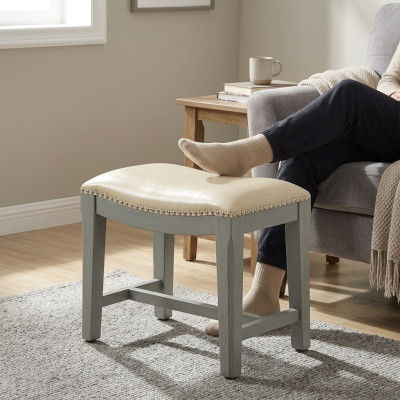 Sgabello Panca Poggiapiedi Divano in Pelle Nuovo Pouf Pouf Imbottito