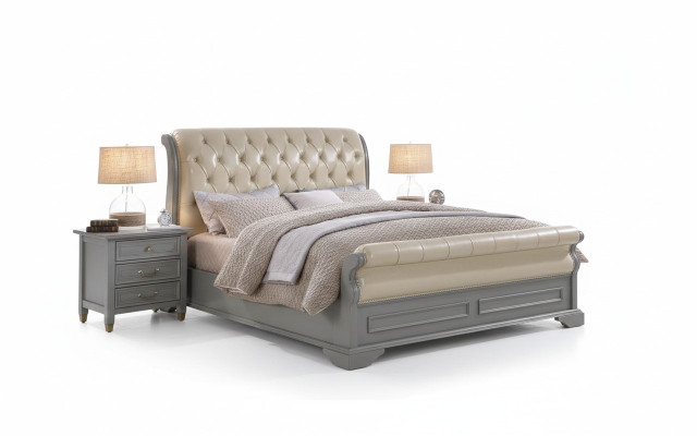 Set da camera da letto di lusso del designer in legno 180x200cm Letto 2x Comodino 3 pezzi.