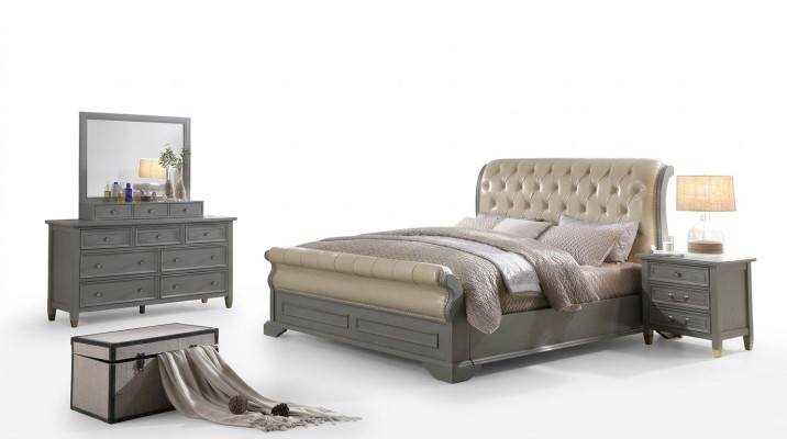 Letto Imbottito Design Di Lusso In Legno Matrimoniale Hotel Camera Da Letto Matrimoniale Grigio In Pelle
