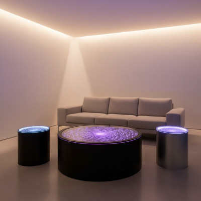 Tavolino circolare a LED da parete con ripiano bar illuminato