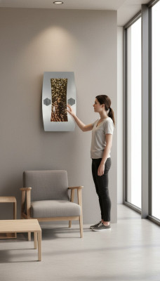 Design della parete d'acqua a LED con colonne d'acqua, cascata d'acqua, cornice per immagini 50x80.