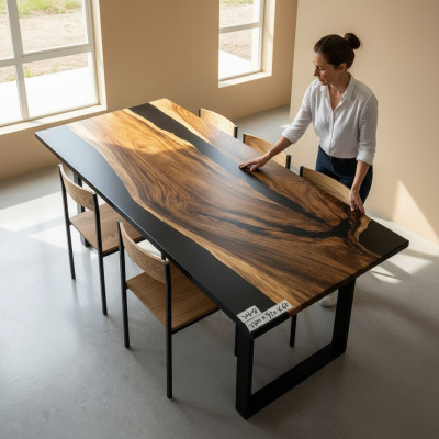 Tavolo da pranzo in resina epossidica di lusso River Table in legno massiccio reale