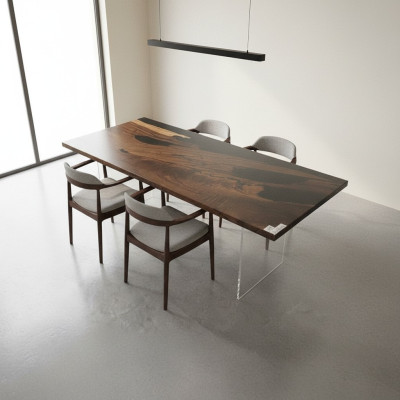 Tavolo da pranzo Black River Table in legno autentico, tavolo fluviale 221x91cm.