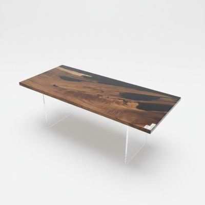 Tavolo da pranzo Black River Table in legno autentico, tavolo fluviale 221x91cm.