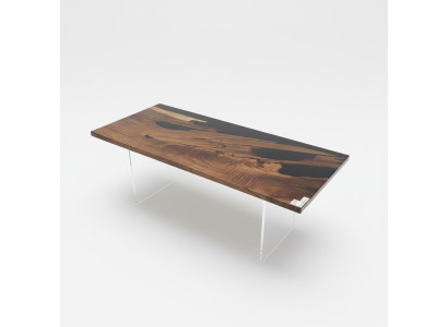 Tavolo da pranzo Black River Table in legno autentico, tavolo fluviale 221x91cm.