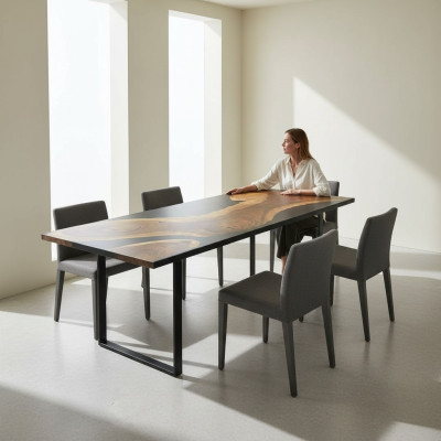 Tavolo da pranzo riunione River Table in legno massiccio naturale