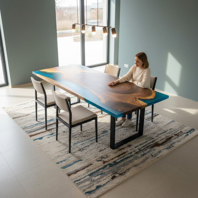 Tavolo da pranzo River Table Massiccio Tavoli 221x101 Tavolo fluviale in resina epossidica mare