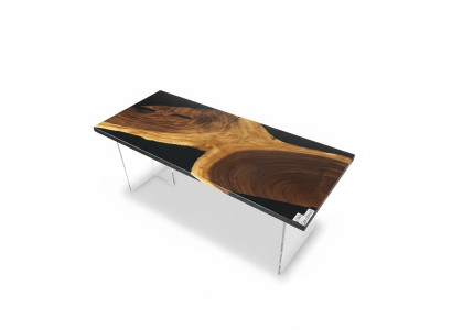 Tavolo da pranzo in resina epossidica massiccia Tabella 201x81 cm Tavolo del fiume Legno genuino
