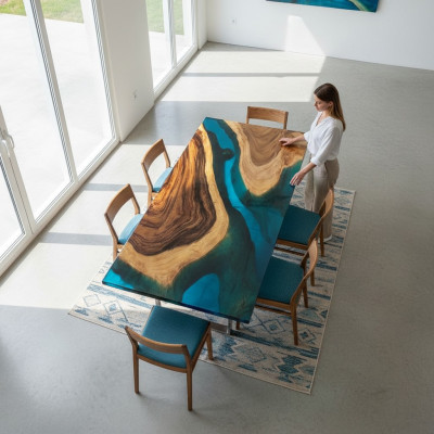 Tavolo Tavolo da pranzo Tavoli Resina Epossidica Mobili di Design Massiccio 140x71 Reale