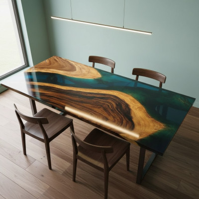 Tavolo Tavolo da pranzo Tavoli Resina Epossidica Mobili di Design Massiccio 140x71 Reale