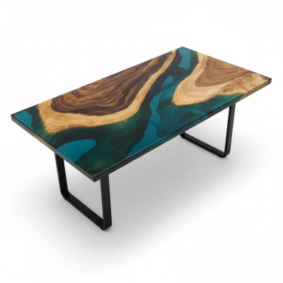 Tavolo Tavolo da pranzo Tavoli Resina Epossidica Mobili di Design Massiccio 140x71 Reale