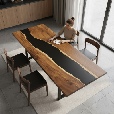 Tavolo da pranzo River Table Massiv Tische 201*81 Tavolo fluviale Legno massiccio Resina epossidica