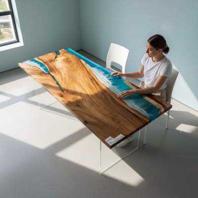 Tavolo da pranzo River Table in legno massiccio vero Tavoli decorativi in resina epossidica.
