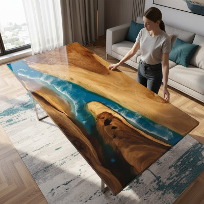 Tavolo da pranzo Mare Acqua Fiume Legno Massiccio Tavolo Fluviale 161x81 Tavoli