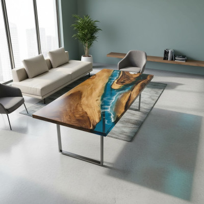 Tavolo da pranzo Mare Acqua Fiume Legno Massiccio Tavolo Fluviale 161x81 Tavoli