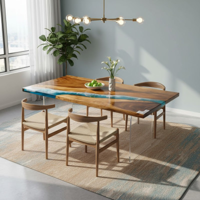 Tavolo da pranzo River Table in legno massiccio resina epossidica Tavoli 161x81 Nuovo