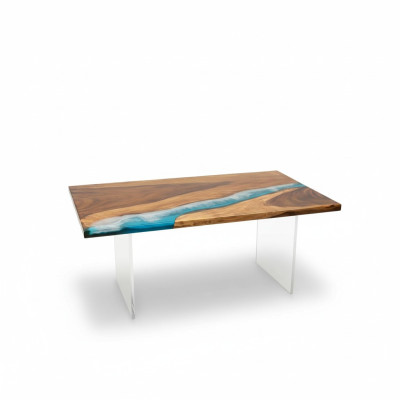 Tavolo da pranzo River Table in legno massiccio resina epossidica Tavoli 161x81 Nuovo