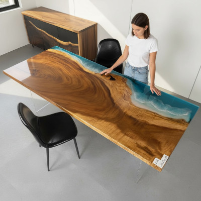 Tavolo in resina epossidica River Table in legno massiccio vero 221x91.